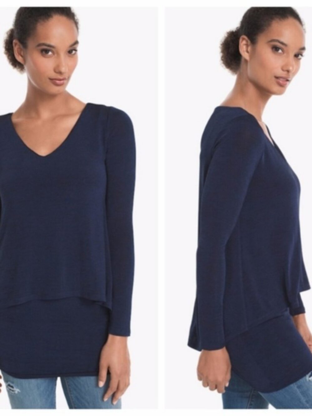 White House Black Market Blue Double Layered Tunic Top M